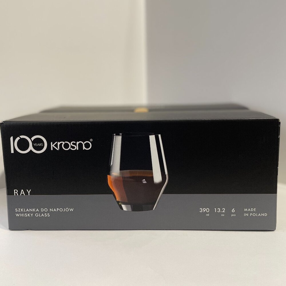 Krosno RAY Whisky Glasses – Set of 6 – 390 mL – New – Made in Poland